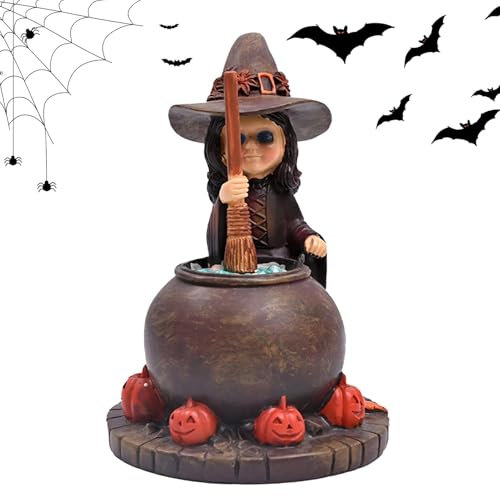 demaxiyad Hexenfigur, Hexenstatue - Harz-Kessel-Blasen-Figur Halloween-Hexe - Bauernhaus-Halloween-Dekoration, Tischdekoration, Halloween-Hexenstatue für das Hauszimmer