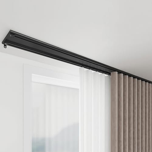 Doppel-Vorhangschiene für die Decke, 1,0 m, 6,0 m, robuste Raumteilerstange für Wohnzimmer, Schlafzimmer, Schwarz, 4,8 m (4 x 1,2 m) Größe