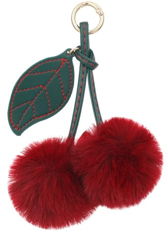Thinp Kirsch Bag Charm,Pompons Kirsch-Schlüsselanhänger,Geldbörse Anhänger Schlüsselanhänger,Plüsch Kirsch Schlüsselanhänger,für Geldbörsen Taschen Handtaschen Cherry Bag Charms Geschenke