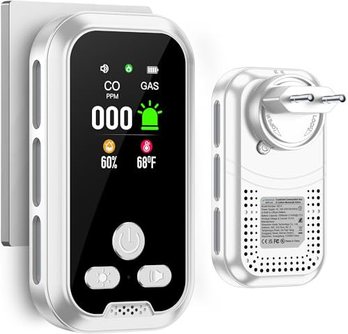 Gedsffati Gas- und CO-Melder mit Stecker für Haus, Kohlenmonoxidmelder CO-Warnmelder Zuhause, Gasmelder Brenngaswarnmelder Gasleckmelder für Erdgas LPG Methan Propan Butan, Weiß, HD11-CG
