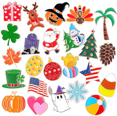 Yinkin 24 Pcs Holiday Enamel Pin Summer Patriotic 4th of July Gift Enamel Brooch Pin for Backpack Lapel Mixed Badge(Classic Style)