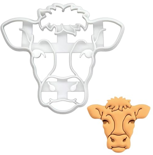 BAKERLOGY Dairy Cow Face Cookie Cutter - Bake Farm Animal Cookies, Detailed Biscuit Cutter Design for Baking and Crafts, Ideal on Fondant, Dough, Clay