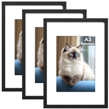 RUN HELIX 3 Pack Bilderrahmen A3, Bilderrahmen Din A3 Schwarz, aufhängbar, Posterrahmen für Wohnzimmer, Schlafzimmer, Arbeitszimmer