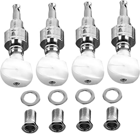 4 Stück Banjo Mechaniken mit Stimmwirbeln und Stimmschlüssel | Metallausführung in Silber, mit 4 Buchsen und 4 Ferrulen, Praktisches für Banjo Zubehör