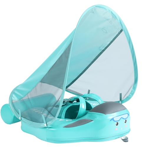 Mambobaby Kids Swim Float with Canopy, Non-inflatable, Soft Material Waterproof and Skin Friendly, Solid Prevent Float Flip with Tail, UPF 50+ Swim Ring for Kids 3