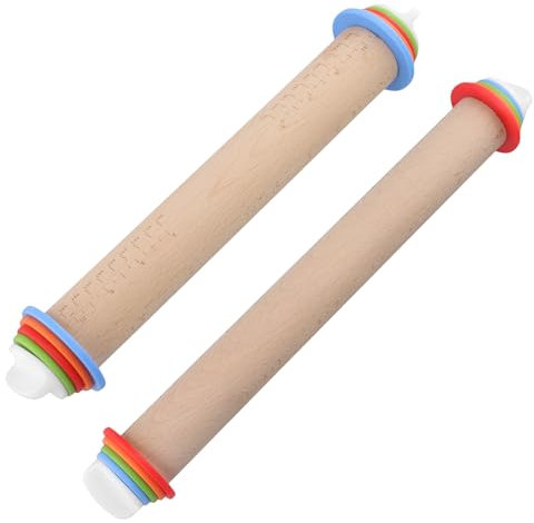 FUNSUEI Set of 2 Adjustable Wooden Rolling Pin with Removable Thickness Guide Rings, 17 Inch and 14 Inch Baking and Dough Wood Rollers for Pizza, Pasta, Cookie, Pastry, 43.5cm & 35.5cm