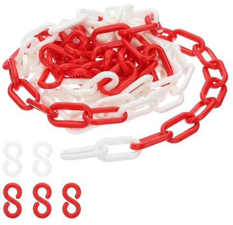 PATIKIL Absperrkette Kunststoff Kettenglieder, 10 Fuß Kunststoffkette, Rot/Weiße Sicherheitsketten Warnkette für Warnsicherheit Personenführung, Warteschlangen, Parkplätze, Zäune