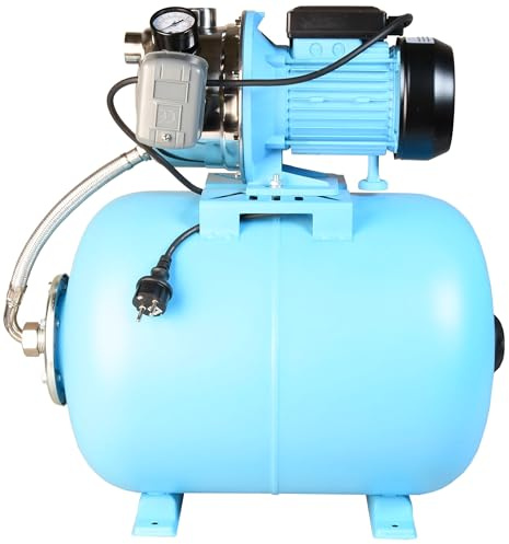 Hauswasserwerk JX 1100 - Gartenpumpe Edelstahl INOX - Wasserpumpe (3600 l/h, 1100 W, Förderhöhe 50m) - 50L Druckkessel - Hauswasserautomat mit Druckschalter - für Brauchwasserversorgung Bewässerung