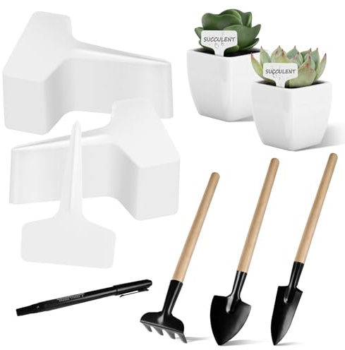 200 Pcs T-Type Plant Name Tags, White Plastic Garden Tags with Black Marking Pen, Waterproof Durable Plant Labels and Markers for Garden Plants Vegetables Seedling Flowers
