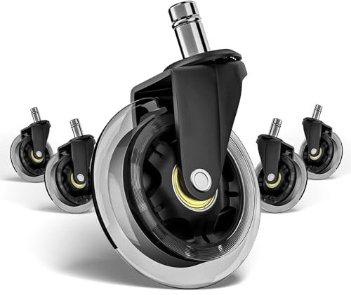 YADOBIG 5 Pezzi Ruote Sedia Ufficio, Silenziose Rotelle Sedia Ufficio 11mm x 22mm, per Moquette Parquet e Pavimenti Duri, 3 Pollici