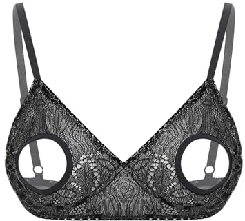 Sxiwei Femme Soutien-Gorge Ouvert Dentelle Bretelles Réglables Brassière Sein Nu sous-Vêtement Noir XL