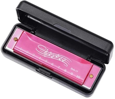 Mundharmonika C 10 Löcher 20 Töne mit Koffer für professionelle Spieler Anfänger(Pink)