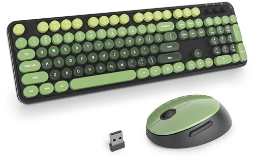 SOLIDEE kabellose Tastatur- und Maus-Kombination,Retro-Schreibmaschinen-Tastatur,2.4GHz runde Tastenkappe mit Ziffernblock,104 Tasten ergonomische(Amerikanisch QWERTY)(DarkGreen Gradient)