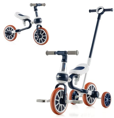 SOARS 4 in 1 Laufrad, Kinder Dreirad mit 4-stufig verstellbarem Schiebegriff, 2-stufigem Sattel, abnehmbaren Pedalen, Lauffahrrad Lauflernhilfe für Kinder ab 1 Jahre (Blau)