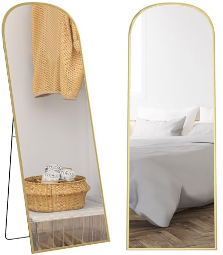HOMCOM Full Length Mirror, 165x60cm, Arched, Free Standing, Gold Tone Frame | Floor Mirror, Aluminium Alloy Frame, Hanging or Leaning, Living Room, Bedroom