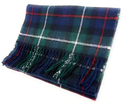 Pure Lambswool MacKenzie Tartan Winter Scarf, Navy Blue, Green, Red Pattern, Traditional Scottish Design, Made in Scotland
