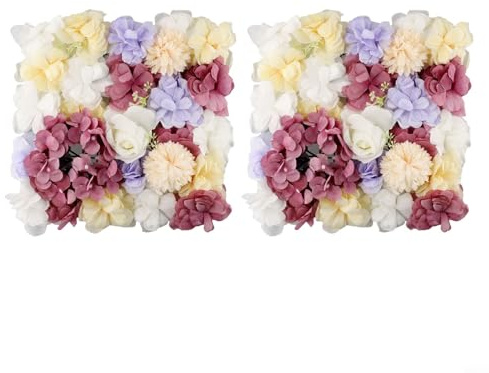 TONIXY Pannelli da parete con fiori artificiali, confezione da 2 pezzi, rosa e ortensia in seta 3D per matrimoni, feste, decorazione della casa, 38 x 38 cm (viola)