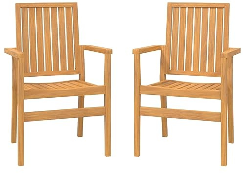 Nqyjm Utomhusstol, stapelbara trädgårdsstolar, set med 2 56,5 x 57,5 x 91 cm, trä teak för trädgård, strand, balkong, terrass, camping