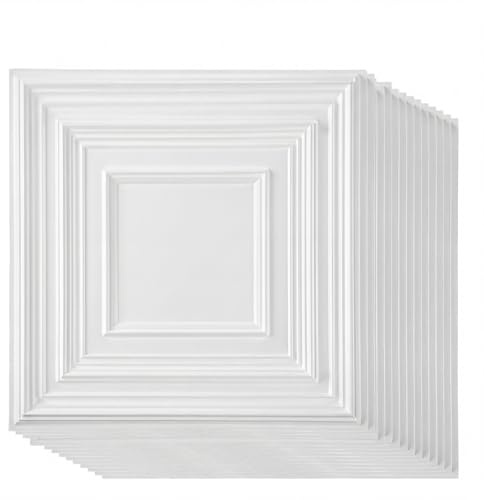 Nuanchu 30 Pcs Drop Ceiling Tiles 12x12 Inch, Glue up PVC Wall Panels,White | Cuttable, Paintable, DIY, Waterproof, 3D Decorative Ceiling Panels for Bathroom Kitchen TV Background Living Room