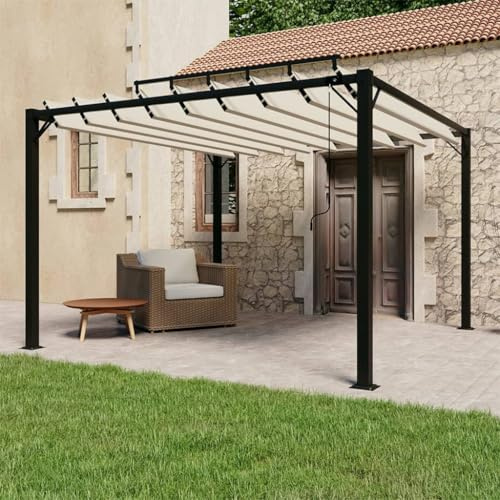 Pergola con tetto a lamelle regolabile 3 x 3 m in crema, telaio in alluminio e tessuto impermeabile per terrazza giardino gazebo
