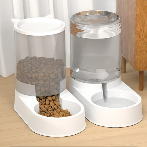 Automatic Dog Cat Feeder and Water Dispenser Gravity Food Feeder and Waterer Set with Pet Food Bowl for Small Medium Dog Puppy Kitten, Large Capacity 3.8L (Pet Feeder and Waterer Set)