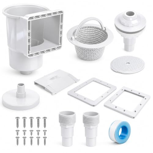 Qnbonrich Skimmer - Juego de skimmer para piscina (10 piezas, boquilla de entrada, cesta grande, conexión de manguera de 32/38 mm, para piscinas de pared de acero, piscina de superficie, limpieza de