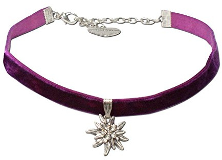 Alpenflüstern Trachten-Samt-Kropfband Strass-Edelweiß klein - Trachtenkette enganliegend, Kropfkette elastisch, Damen-Trachtenschmuck, Samtkropfband schmal in traditionellen Farben DHK099