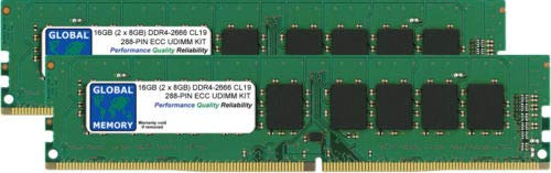 GLOBAL MEMORY 16GB (2 x 8GB) DDR4 2666MHz PC4-21300 288-PIN ECC DIMM (UDIMM) Memoria RAM Kit para SERVIDORES/Estaciones DE Trabajo/Placas Base