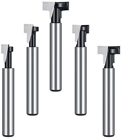 flintronic Fraise à Rainure en T, 6.35mm Routeur à Rainure en T Forme Routeur Bits, 5PCS (6.35/7.93/9.52/12.7/14.3mm) Queue T-Slot Routeur Bit Set Pour Outils électriques Outil de Menuiserie