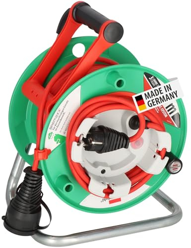Brennenstuhl Garant G Bretec IP44 trädgårdskabeltrumma kabelvinda för gräsklippare med 23+2m kabel i rött, specialplast, kortvarig utomhusanvändning, Made in Germany