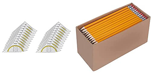 Westcott E-10132 00-I Geometriedreieck Kunststoff, bruchsicher, 14 cm, 20 Stück, transparent & Amazon Basics - Holzgefasste Bleistifte, HB, vorgespitzt, 30er-Pack