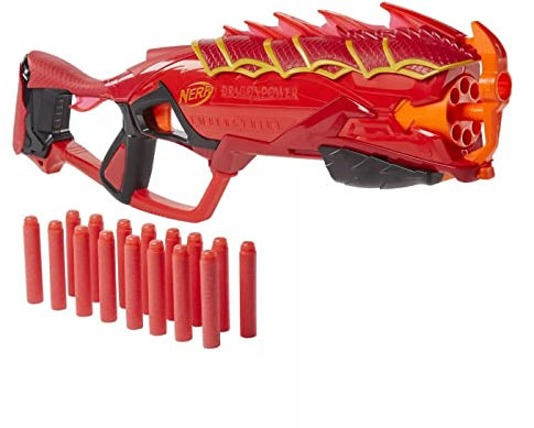 Nerf DragonPower Emberstrike Blaster, Inspired by Dungeons and Dragons, 8-Dart Drum, 16 Nerf Darts, Dart Storage