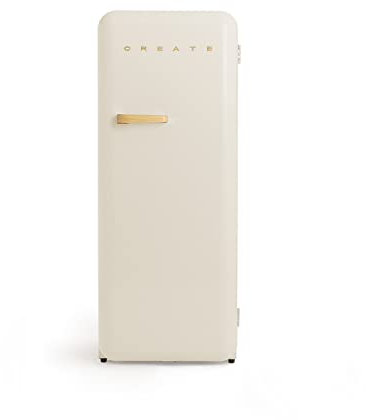 CREATE / RETRO FRIDGE 150 WOOD/Frigorífico blanco roto maneta madera con congelador 281L / 102W, bajo consumo, diseño vintage, 150cm, 3 estantes, regulador temperatura, botellero, 60x60x150cm