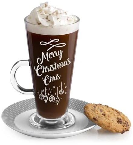 Maverton Coffee Mug for Woman, Personalised Latte Glass for Man, Baubles