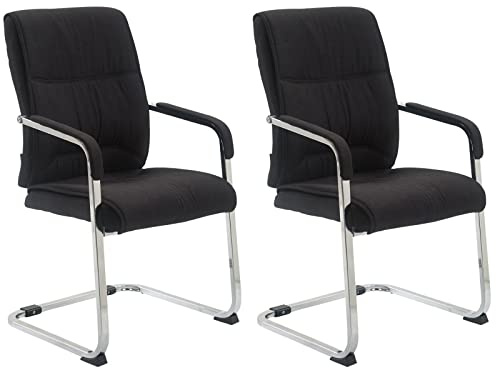 CLP Set De 2 Sillas Cantilever Anubis XXL En Tela I Sillas Oscilantes con Reposabrazos Tapizados & Base Metálica, Color:Negro