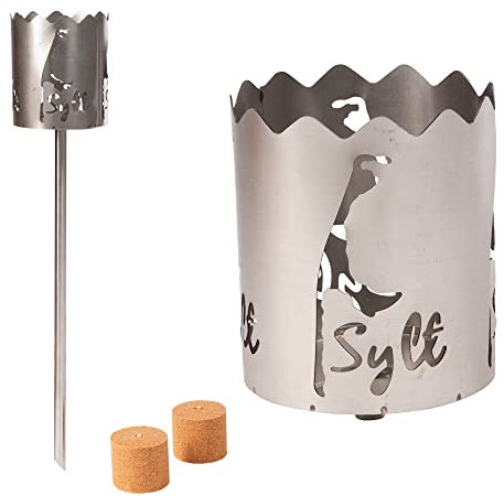 Torcia da giardino per esterni, motivo Sylt, 2 x elementi combustibili, trucioli di legno con cera, torcia svedese a pellet, colonna di fuoco, fiaccole di cera