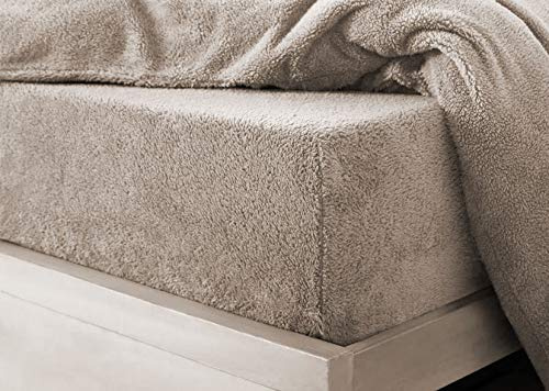 HOMES-LINEN Teddy Fitted Sheet Extra Deep 30cm Deep Fitted Bed Sheet Soft Cosy Warm Teddy Bed Sheet (Beige, Single)