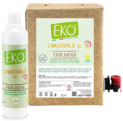 Eko Detersivo Lavastoviglie liquido, Kit Bag in Box 3L e 500ml - Ecologico