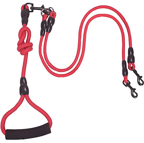 Laisse Double pour 2 Chiens, Pivotant à 360°, Boucle Détachable avec Poignée en Mousse, Longueur Totale 1,5m, Principale 80cm, Auxiliaire 70cm, pour Petits et Moyens Chiens
