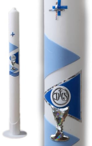 Kerze Kommunionkerze Taufkerze Set inkl. Kerzenhalter 35/400 Blau Silber K106/NS