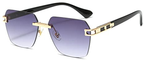 Long Keeper Mode Sonnenbrille Randlos Herren Damen Hexagonal Vintage Sonnenbrille Quadratisch Retro Eckige randlose Brille Unisex UV400