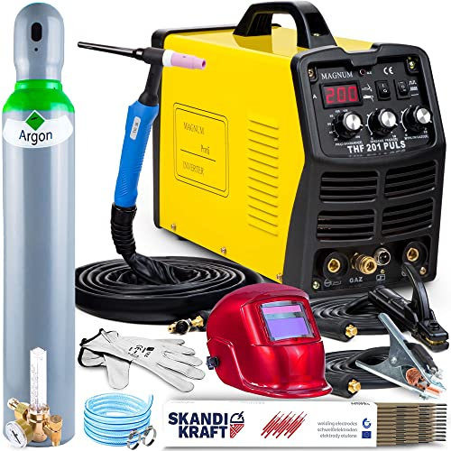MAGNUM THF 201 PULSE - 200A DC WIG Puls Schweißgerät Inverter mit Frequenz- und Balance-Regelung - Effizientes Edelstahl Schweißgerät mit MMA Schweißfunktion - IGBT, Set: ProfessionalPlus