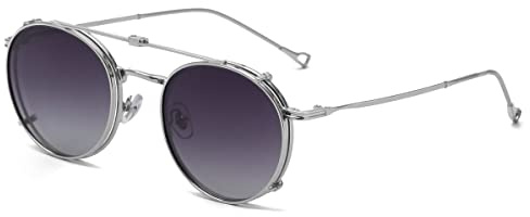 Kachawoo Occhiali da sole rotondi polarizzati Uomo UV400 Lente Occhiali da sole con clip Occhiali da sole da donna con montatura in metallo Occhiali da sole ribaltabili