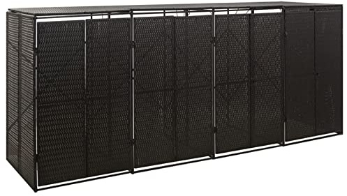 Festnight Rattan Mülltonnenbox 4er Mülltonnenverkleidung 4 Tonnen 240L Mülltonnenabdeckung 4 Mülltonnen Müllcontainer Mülltonnenschrank Müllbox Draußen 274x80x117 cm Schwarz