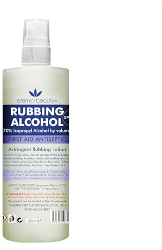 Rubbing Alcohol 70% Spray – Isopropyl Alcohol Antiseptic & Disinfectant – 250ml Bottle – Eternal Beauty – Skin Cleanser for Cuts, Hygiene & Household Use