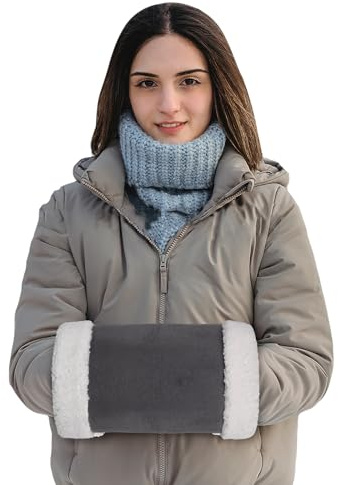 USB Heated Hands Muffs Electric Hands Warmer Muffs Thick Fleece Lined Warming Pouch Pocket Heater Heating Bag Warm Gloves Mitts for Men Women Elderly (Grey)