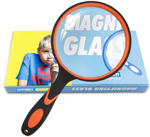 Fousenuk Lupe Groß 100mm, Leselupe Hohe Klarheit Leichtgewicht, Bruchsicherer Handlupe, Rutschfester Griff Vergrößerungsglas für Senioren, Kinder, Juwelier, Hobbybeobachtung, Insekten, Zeitungen