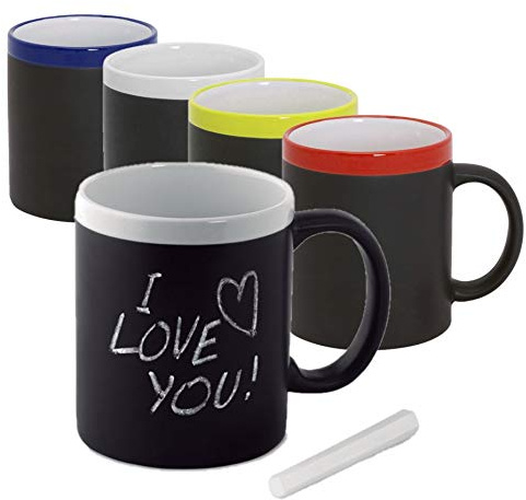 Publiclick Lote 20 tazas pizarra con tiza para pintar, surtido 4 colores, para cafe, desayuno, regalo, detalle para niños y adultos, capacidad 350ml