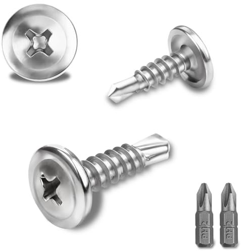 150 Pcs Vis Autoforeuse Metal 410 Vis Autoforeuse Inox 4.2x13MM Autoperforante Phillips à Tête Fraisée pour Acier Autoperceuse à Tête Ronde Autoperceuse avec 2 Forets (Argent)