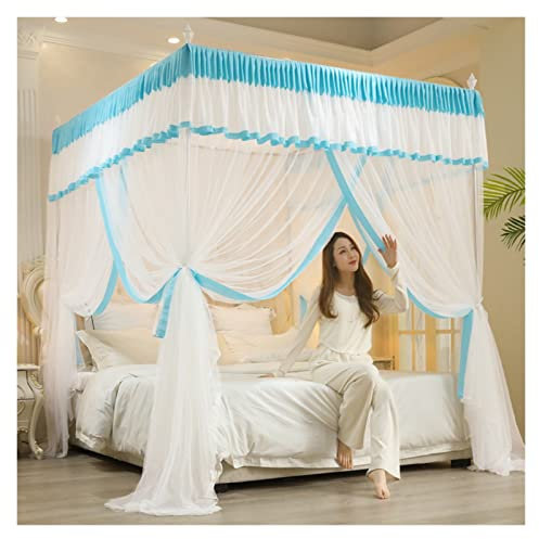 Bettzelt Himmelbett 4 Eckpfosten Betthimmel Moskitonetz Bildschirm Moskitoschutznetz Atmungsaktives Schlafzimmer Kinder Prinzessin Zelt Quadratisch (Farbe: Blau, Größe: 150 * 200 cm)